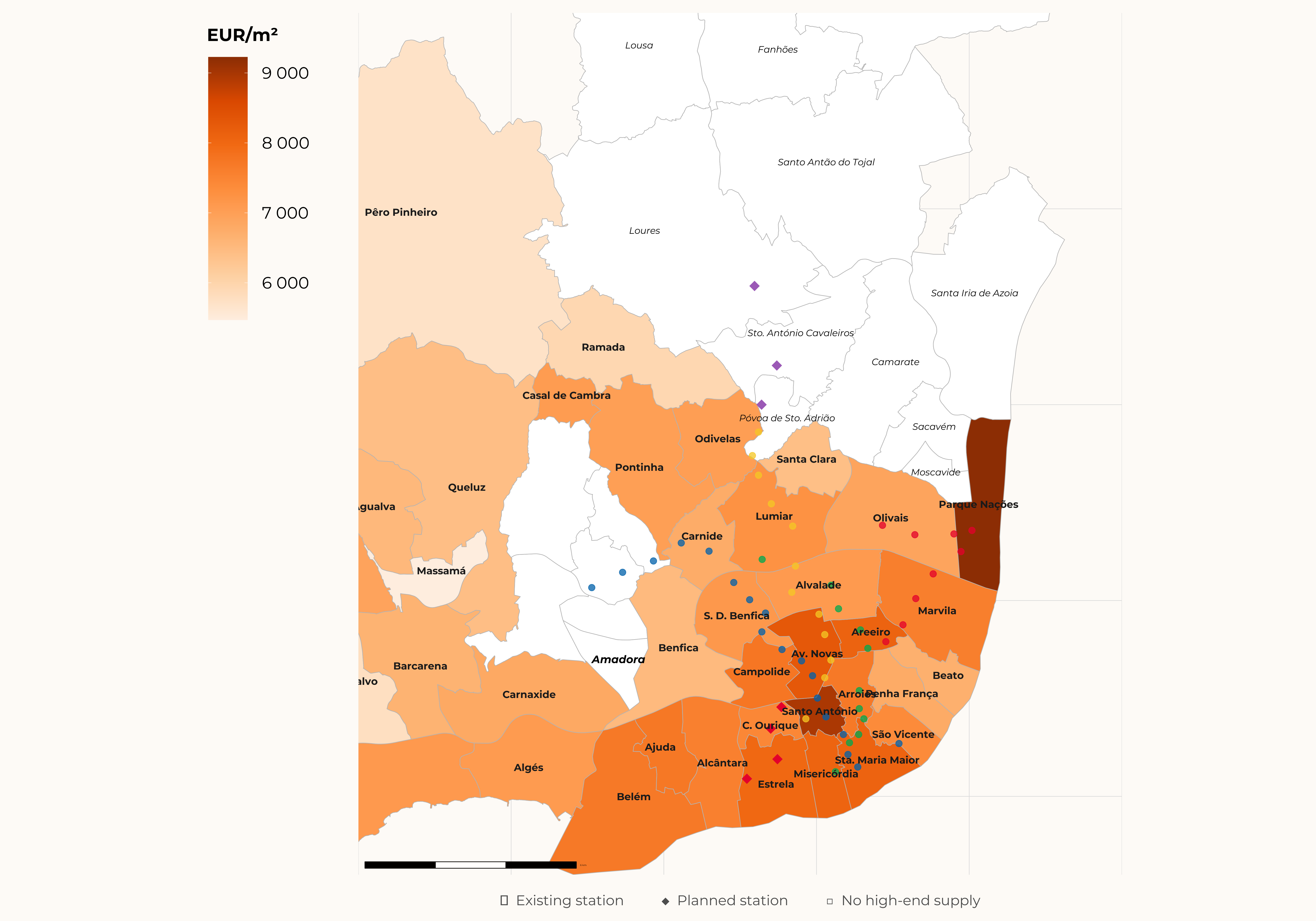 Lisboa metro prices map